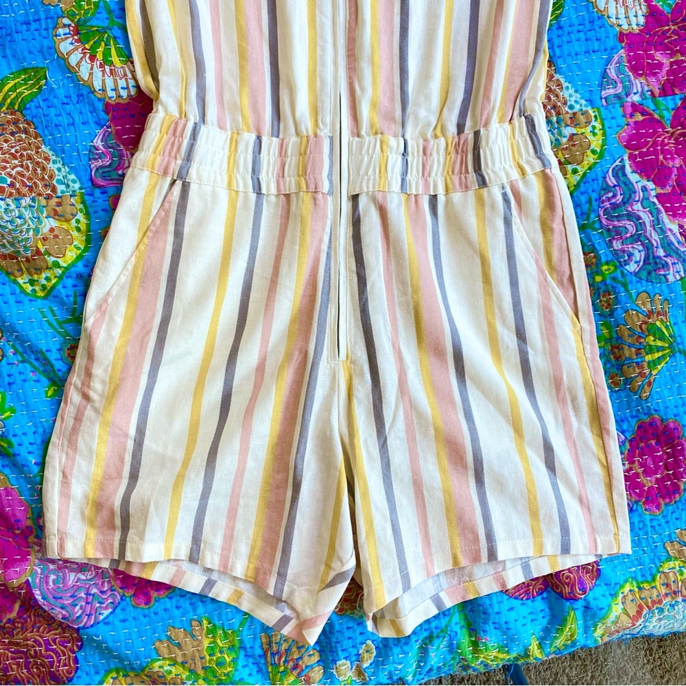 NWT ASOS Design Striped Short Sleeve Zip Up One Piece Romper - Picture 4 of 9